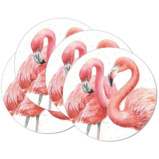 CounterArt Gracefully Pink Flamingo 4 Pack Round Reversible Easy Care Flexible Placemats Made in the USA