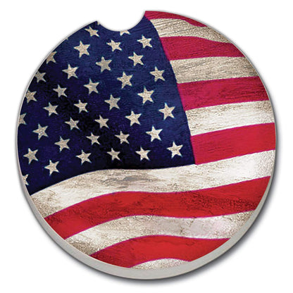 Thirstystone US Flag Single Absorbent Stone Coaster for Vehicle Cup Holder 2.6” Diameter Manufactured in The USA