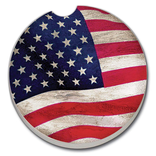 Thirstystone US Flag Single Absorbent Stone Coaster for Vehicle Cup Holder 2.6” Diameter Manufactured in The USA