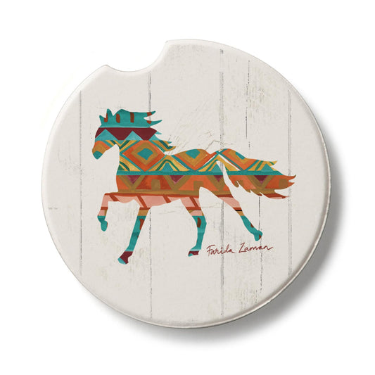 Thirstystone Southwest Horse Single Absorbent Stone Coaster for Vehicle Cup Holder 2.6” Diameter Manufactured in The USA