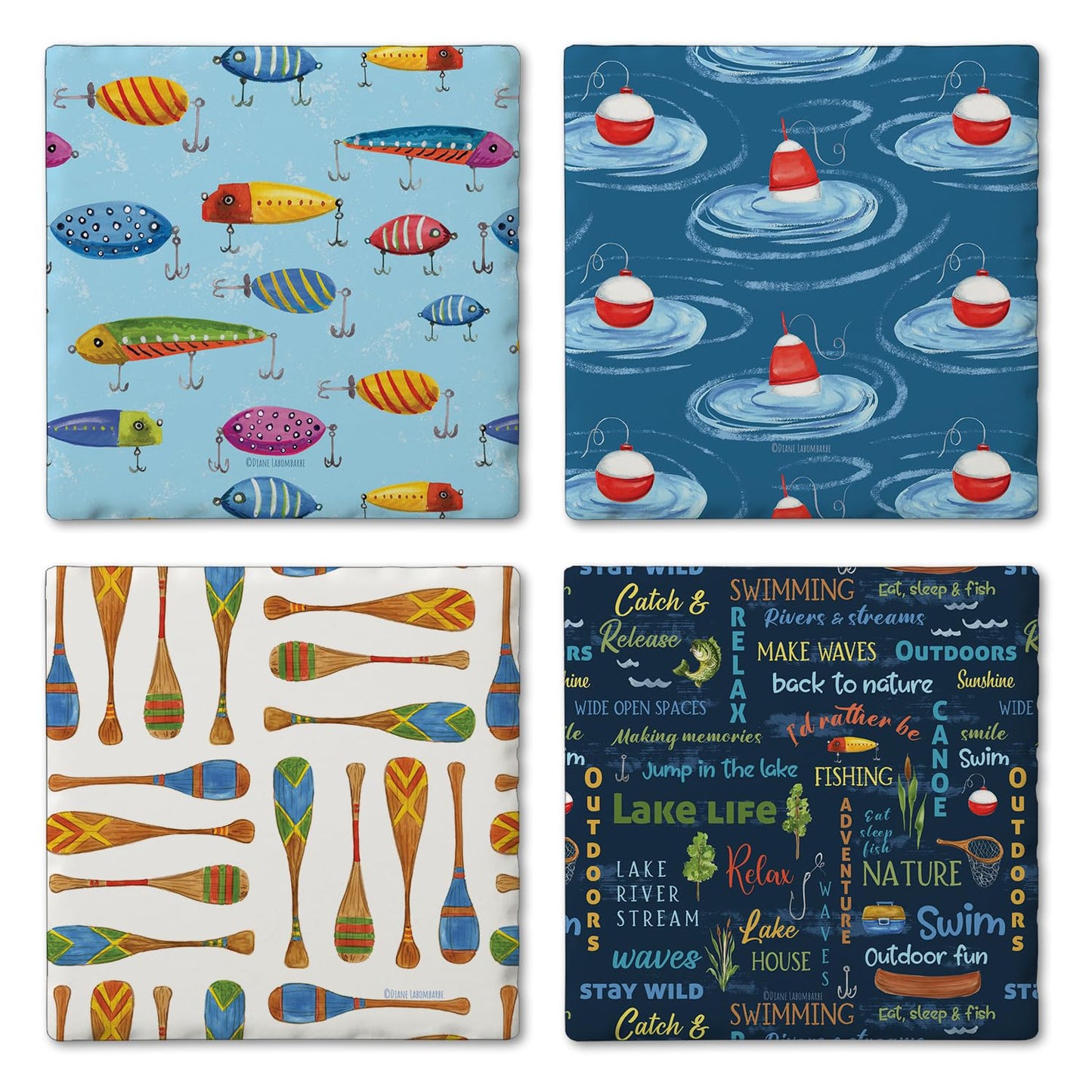 Thirstystone Lake Living 4-Pack Assorted Tumbled Tile Stone Coasters 4" Square