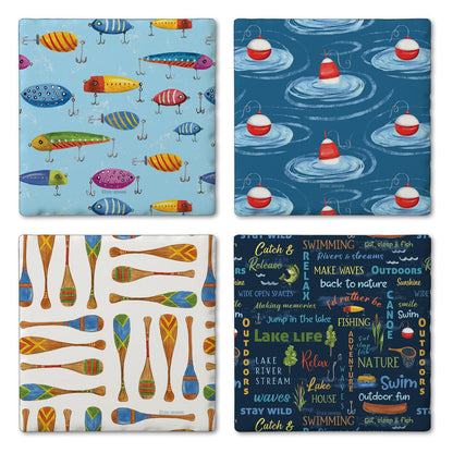 Thirstystone Lake Living 4-Pack Assorted Tumbled Tile Stone Coasters 4" Square