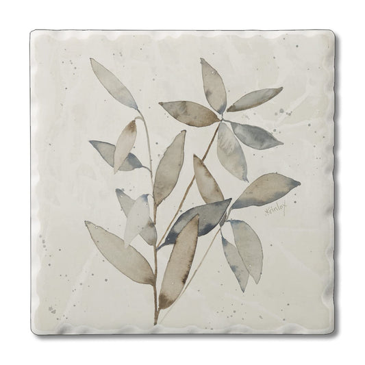 Thirstystone Neutral Botanicals Design II Single Tumbled Tile Stone Coaster with Protective Cork Backing Manufactured in The USA 4" Square, Colorful, Artistiic, Easily Wipes Clean