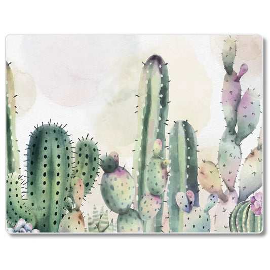 CounterArt Watercolor Cactus 3mm Tempered Glass Cutting Board 10” x 8” Manufactured in the USA