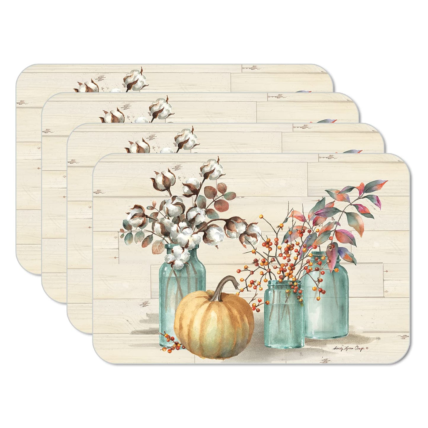 CounterArt Pumpkin Time 4 Pack Reversible Easy Care Placemats Made in the USA