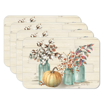 CounterArt Pumpkin Time 4 Pack Reversible Easy Care Placemats Made in the USA