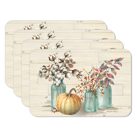 CounterArt Pumpkin Time 4 Pack Reversible Easy Care Placemats Made in the USA