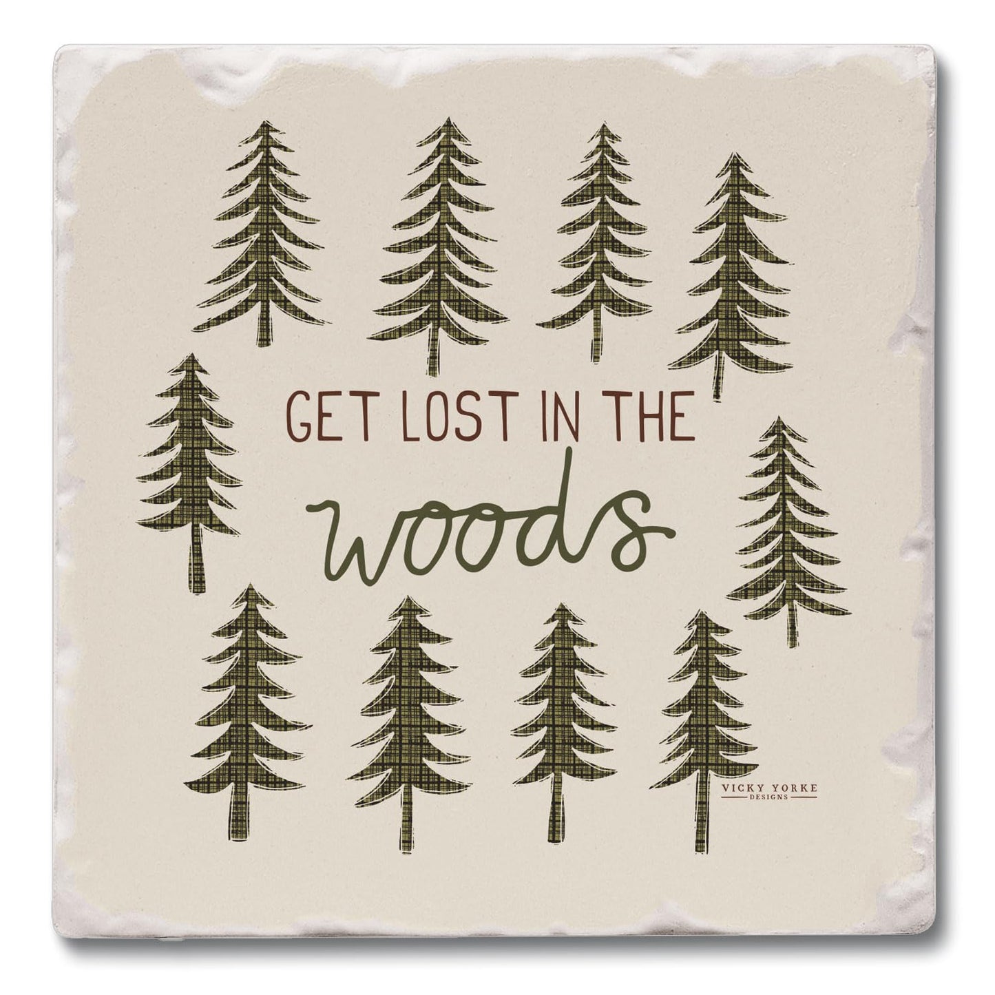 Thirstystone Woods Single Tumbled Tile Stone Coaster with Protective Cork Backing Manufactured in The USA 4" Square, Artistic, Easily Wipes Clean