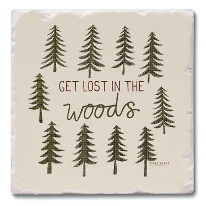 Thirstystone Woods Single Tumbled Tile Stone Coaster with Protective Cork Backing Manufactured in The USA 4" Square, Artistic, Easily Wipes Clean