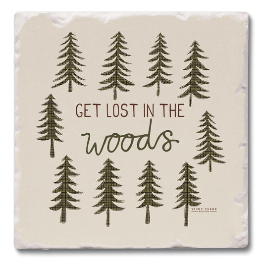 Thirstystone Woods Single Tumbled Tile Stone Coaster with Protective Cork Backing Manufactured in The USA 4" Square, Artistic, Easily Wipes Clean