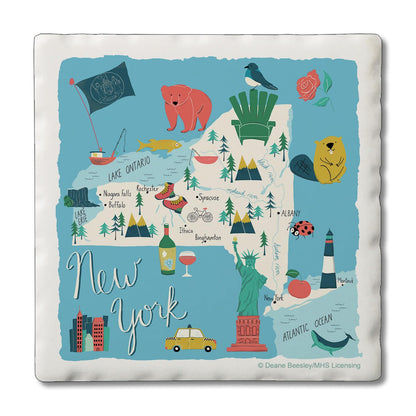 Thirstystone New York Home State 4 Pack Tumbled Tile Stone Coasters 4" Square Manufactured in the USA