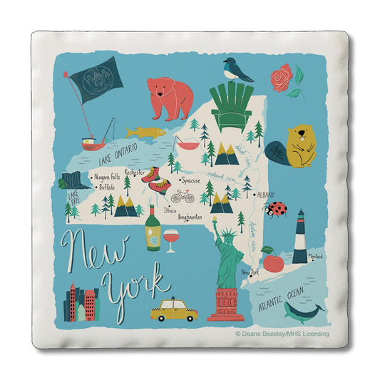 Thirstystone New York Home State 4 Pack Tumbled Tile Stone Coasters 4" Square Manufactured in the USA