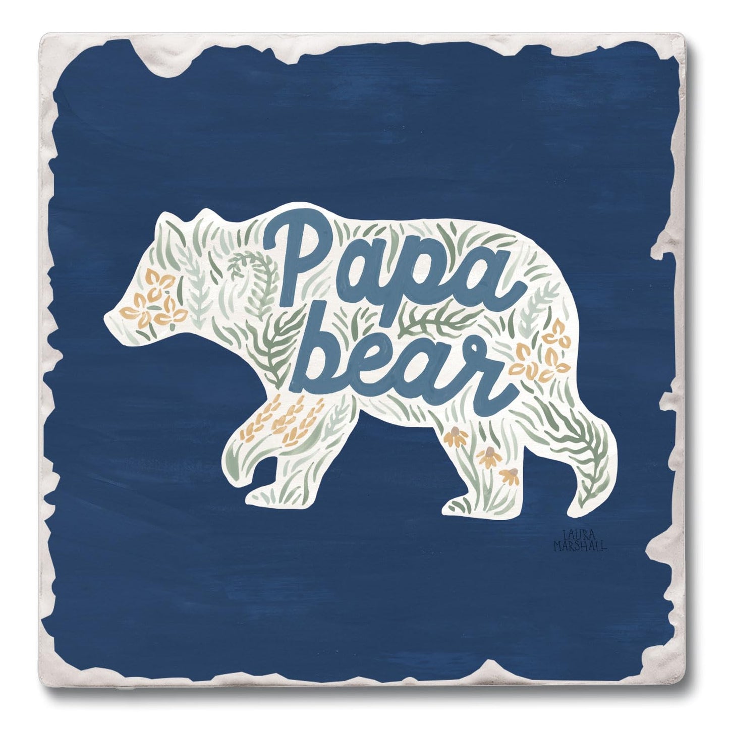 Thirstystone Papa Bear Single Tumbled Tile Stone Coaster with Protective Cork Backing Manufactured in The USA 4" Square