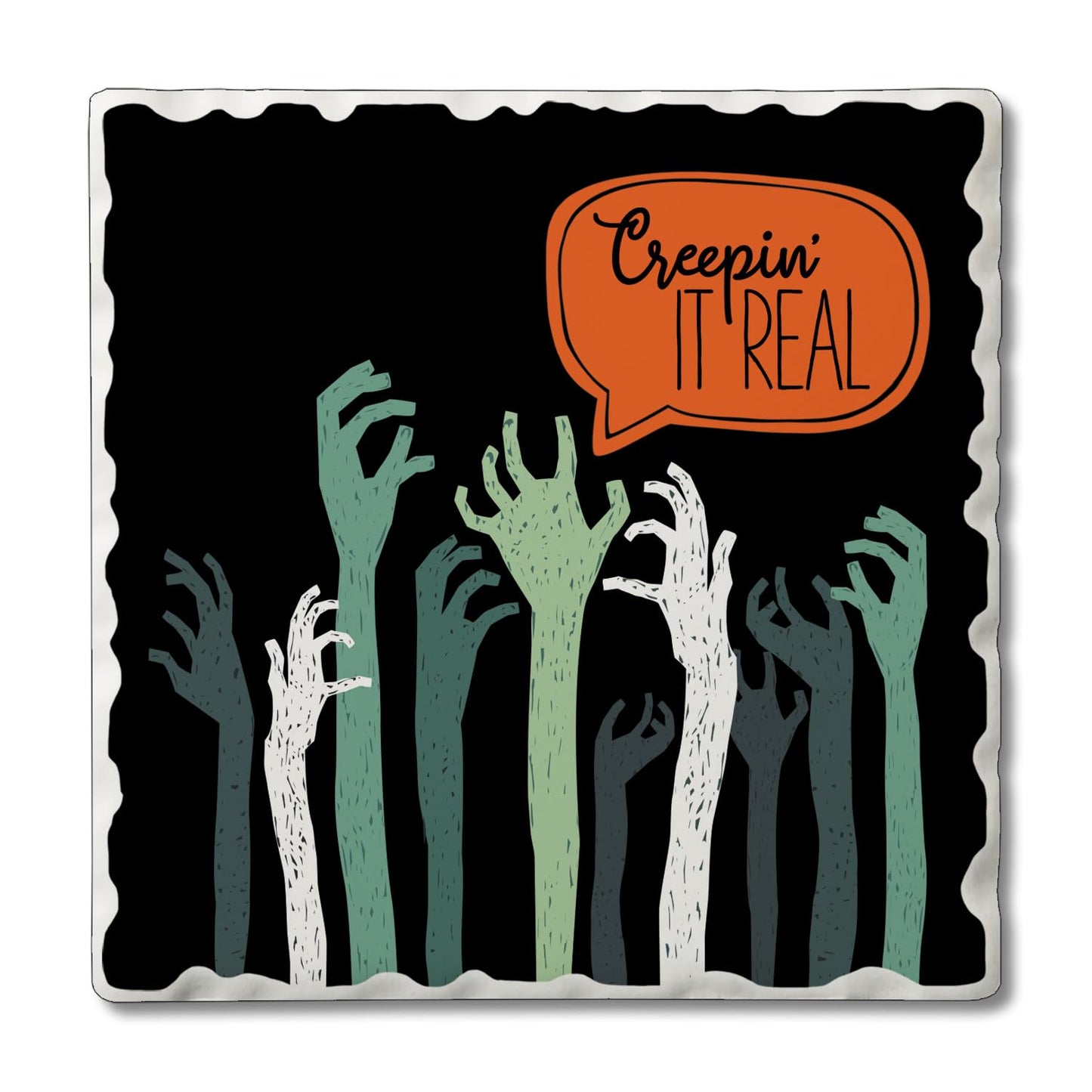 Thirstystone Creepin It Real Single Tumbled Tile Stone Coaster with Protective Cork Backing Manufactured in The USA 4" Square, Colorful, Artistiic, Easily Wipes Clean