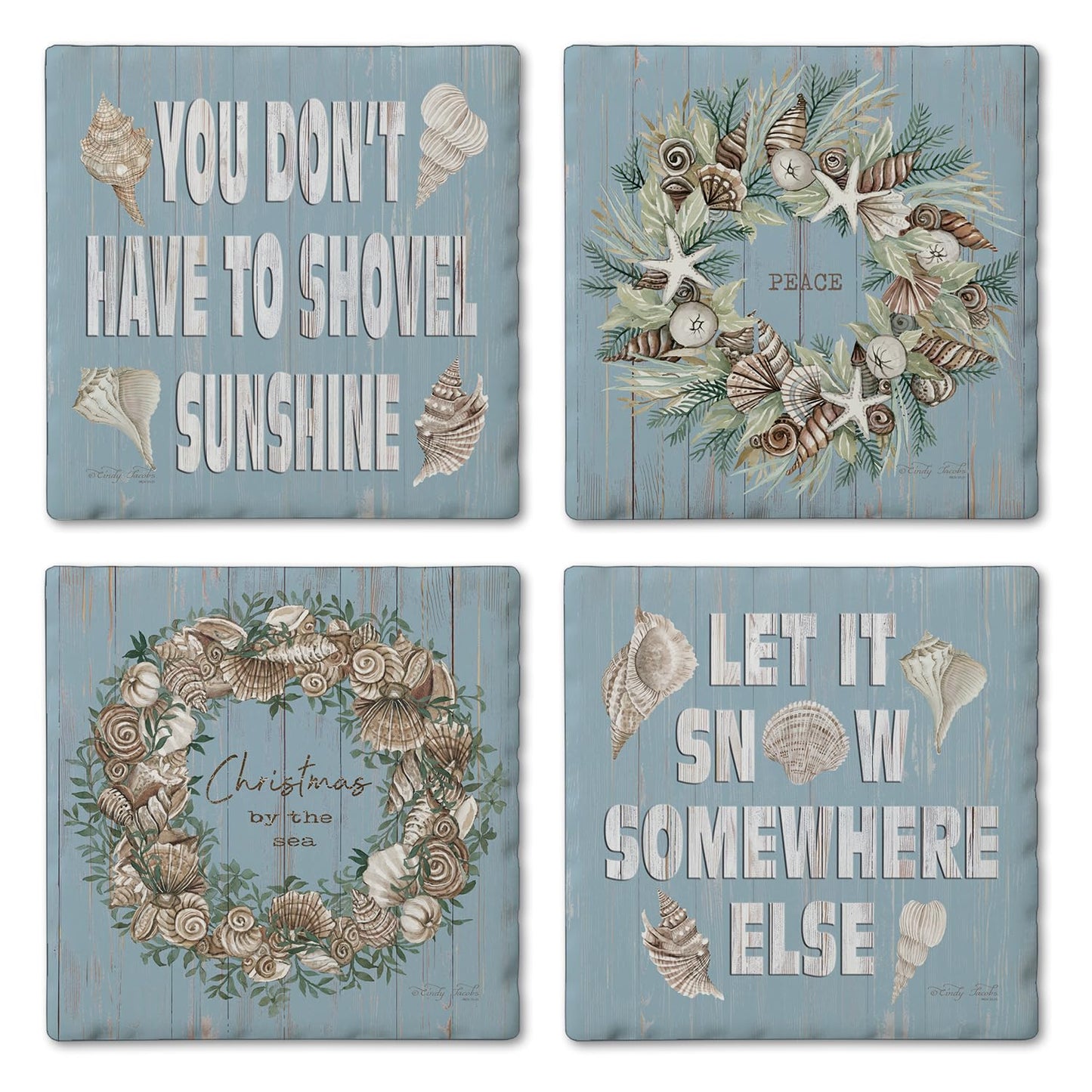 Thirstystone Let It Snow 4 Pack Assorted Tumbled Tile Stone Coasters 4" Square