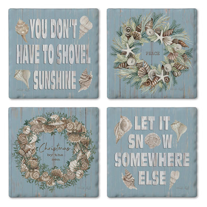 Thirstystone Let It Snow 4 Pack Assorted Tumbled Tile Stone Coasters 4" Square