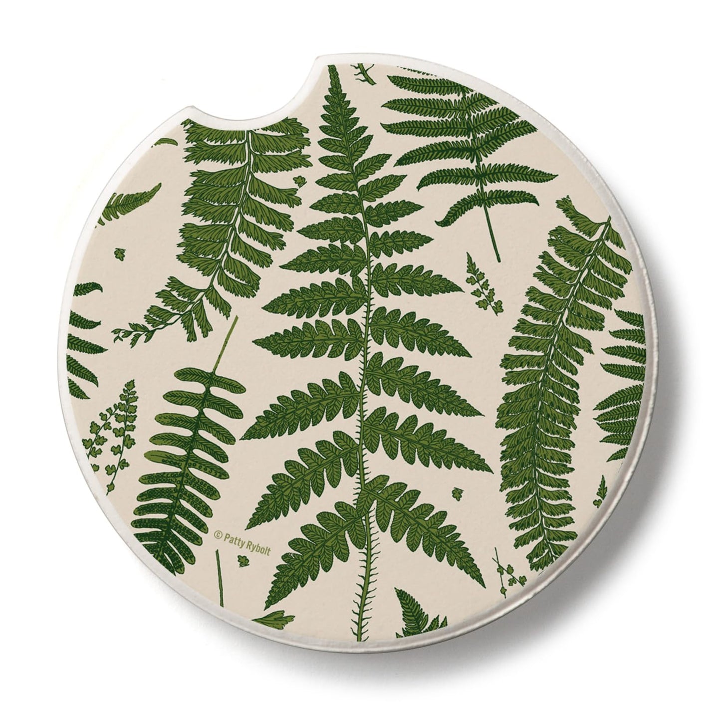 Thirstystone Natural Ferns Single Absorbent Stone Coaster for Vehicle Cup Holder 2.6” Diameter Manufactured in The USA