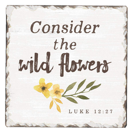 Thirstystone Consider The Wildflowers Single Tumbled Tile Stone Coaster with Protective Cork Backing Manufactured in The USA 4" Square, Artistic, Easily Wipes Clean
