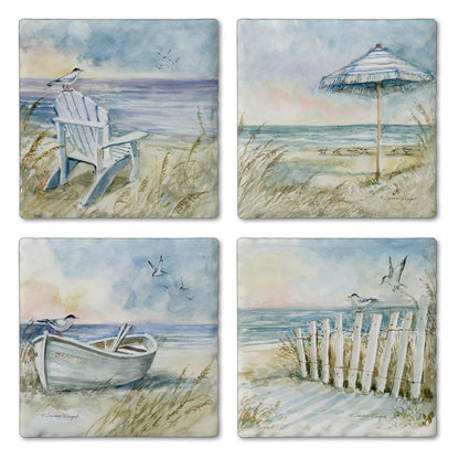Thirstystone Coastal Sanctuary 4 Pack Assorted Tumbled Tile Stone Coasters 4" Square