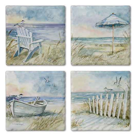 Thirstystone Coastal Sanctuary 4 Pack Assorted Tumbled Tile Stone Coasters 4" Square