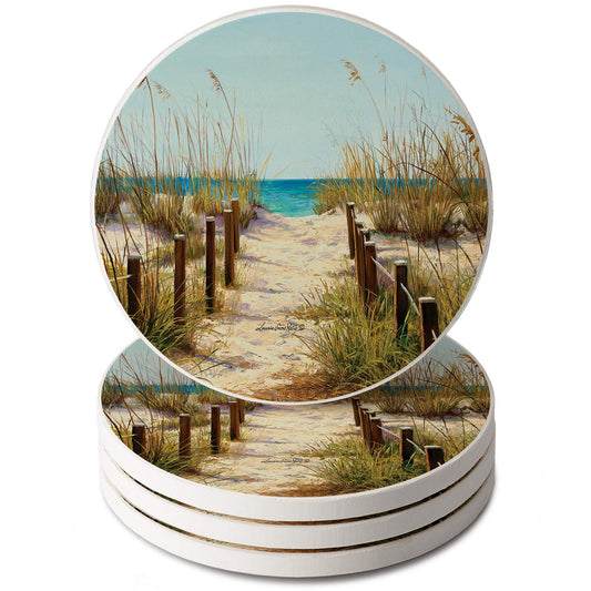 Thirstystone Path to the Beach 4 Pack Round Absorbent Stone Coasters 4" Diameter Manufactured in the USA