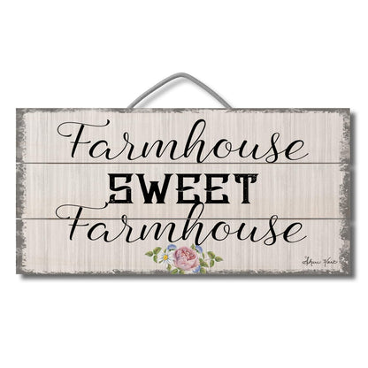 Highland Home Farmhouse Decorative Slatted Pallet Wood Sign 12" by 6" Features Wire Hanger That Doubles As An Easel