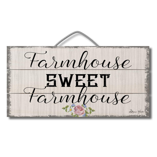 Highland Home Farmhouse Decorative Slatted Pallet Wood Sign 12" by 6" Features Wire Hanger That Doubles As An Easel