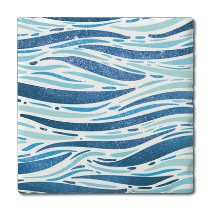 Thirstystone Sparkling Waves Single Tumbled Tile Stone Coaster with Protective Cork Backing Manufactured in The USA 4" Square, Colorful, Artistic, Easily Wipes Clean
