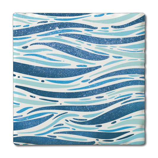 Thirstystone Sparkling Waves Single Tumbled Tile Stone Coaster with Protective Cork Backing Manufactured in The USA 4" Square, Colorful, Artistic, Easily Wipes Clean