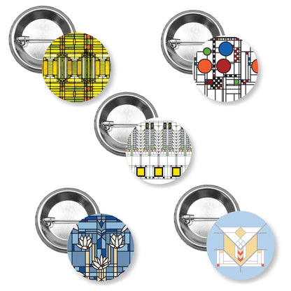 Window Collections Decorative 5 Piece Buttons Designs by FLW 1.5” Diameter Manufactured in the USA Lapel Pin Brooch Badge Hat Pin