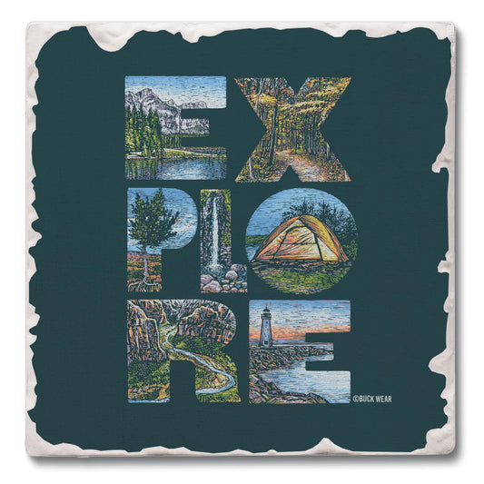 Thirstystone Explore Single Tumbled Tile Stone Coaster with Protective Cork Backing Manufactured in The USA 4" Square