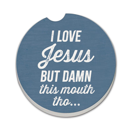 Thirstystone My Mouth Single Absorbent Stone Coaster for Vehicle Cup Holder 2.6” Diameter Manufactured in The USA