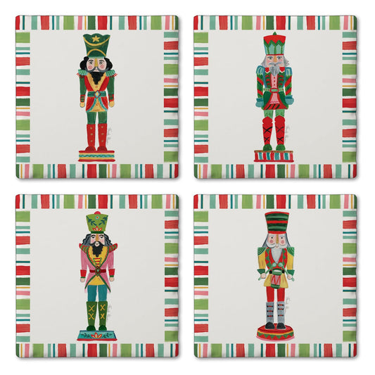 Thirstystone Holiday Nutcrackers 4 Pack Assorted Tumbled Tile Stone Coasters 4" Square