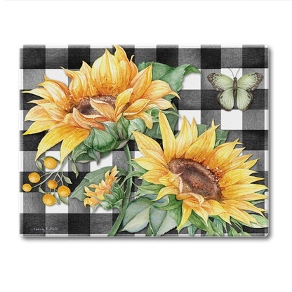 CounterArt Sunflower Fields 3mm Tempered Glass Cutting Board 10” x 8” Manufactured in the USA