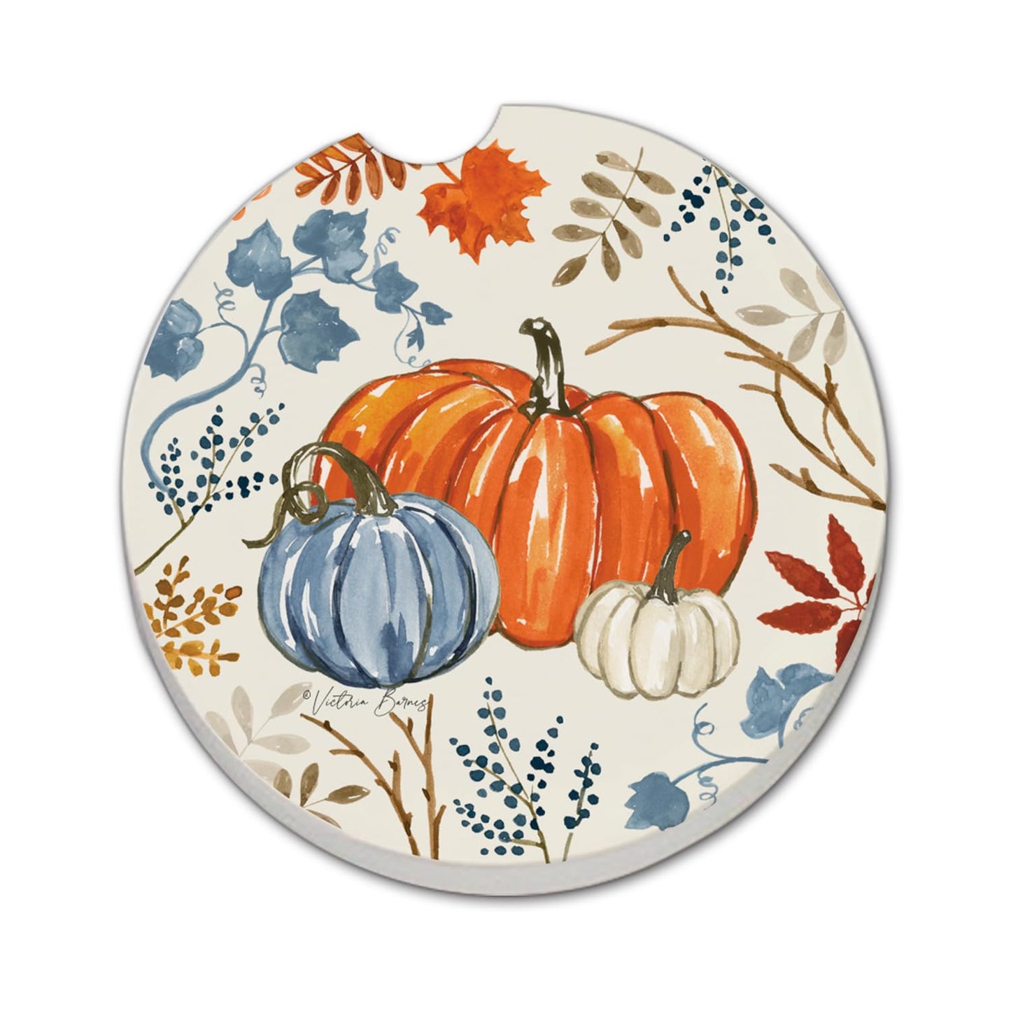 Thirstystone Autumn Pumpkins Single Absorbent Stone Coaster for Vehicle Cup Holder 2.6” Diameter Manufactured in The USA