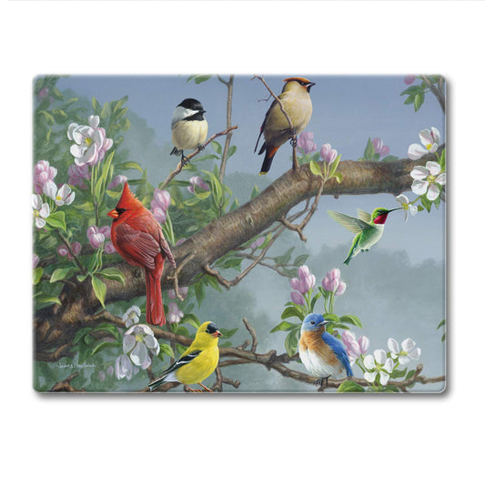 CounterArt Beautiful Songbirds 3mm Tempered Glass Cutting Board 10” x 8” Manufactured in the USA