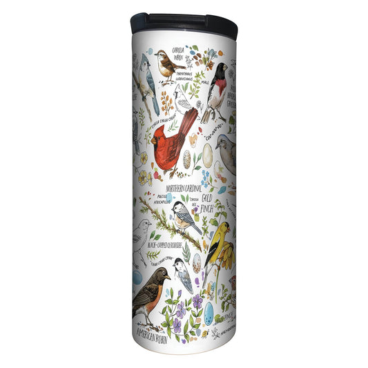 Highland Home Drawn Birds Decorative Stainless Steel Double Wall Insulated Travel Tumbler with Lid 17 oz. Manufactured in the USA Dishwasher Safe