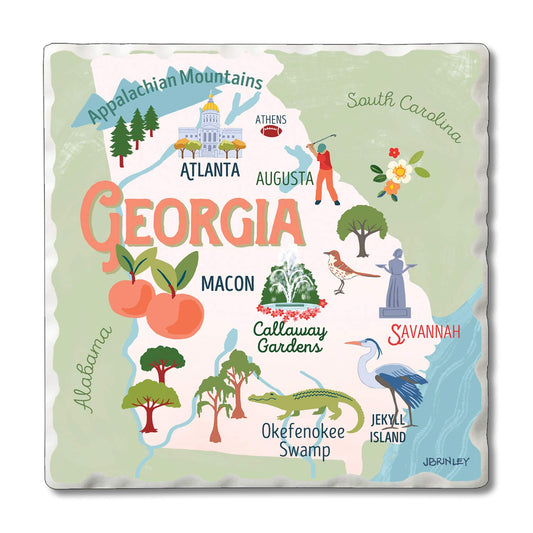 Thirstystone Georgia Attractions 4 Pack Tumbled Tile Stone Coasters 4” Square Manufactured in the USA