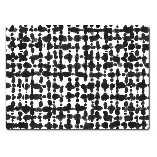 CounterArt Black Spots Premium Decorative Hardboard Tabletop Placemats 4-Pack Manufactured in The USA Heat Tolerant and Easily Wipes Clean