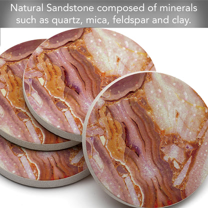 Thirstystone Coral Agate Natural Sandstone Coaster 4 Pack Eco-Friendly, Absorbent, Easily Wipes Clean