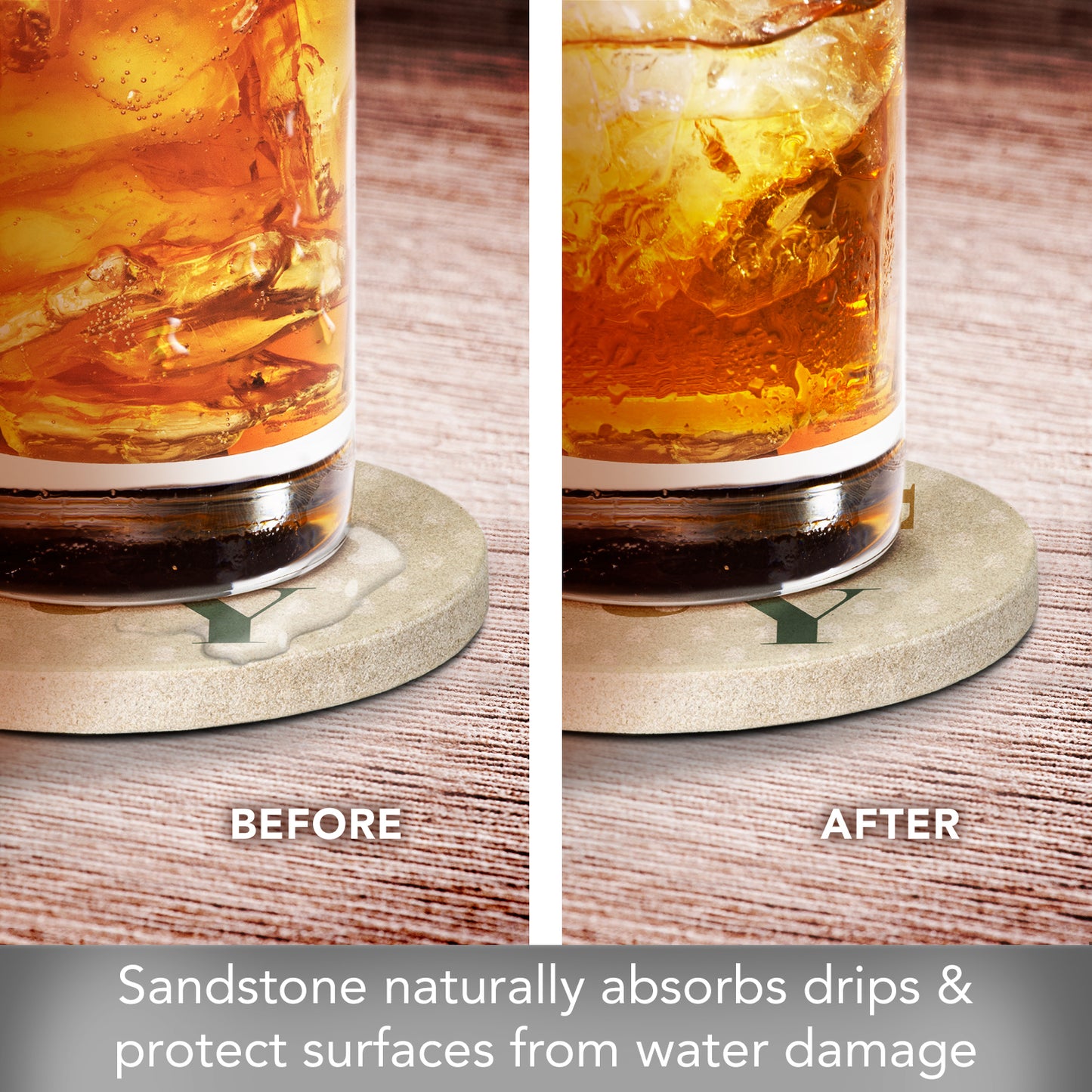 Thirstystone Merry 4 Pack Natural Sandstone Coasters with Protective Cork Backing Manufactured in The USA