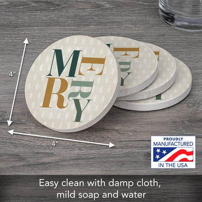 Thirstystone Merry 4 Pack Natural Sandstone Coasters with Protective Cork Backing Manufactured in The USA