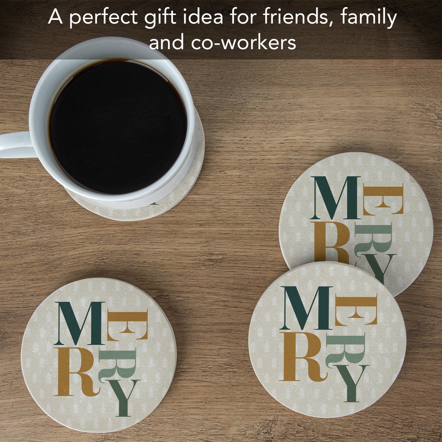 Thirstystone Merry 4 Pack Natural Sandstone Coasters with Protective Cork Backing Manufactured in The USA