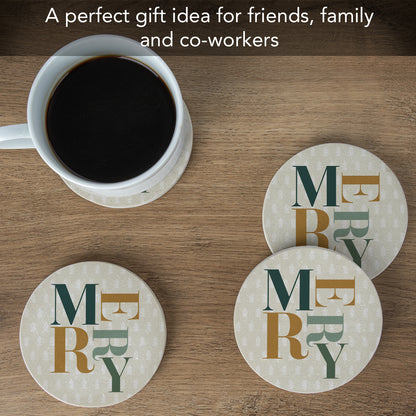 Thirstystone Merry 4 Pack Natural Sandstone Coasters with Protective Cork Backing Manufactured in The USA