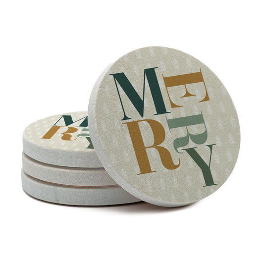 Thirstystone Merry 4 Pack Natural Sandstone Coasters 4" Round