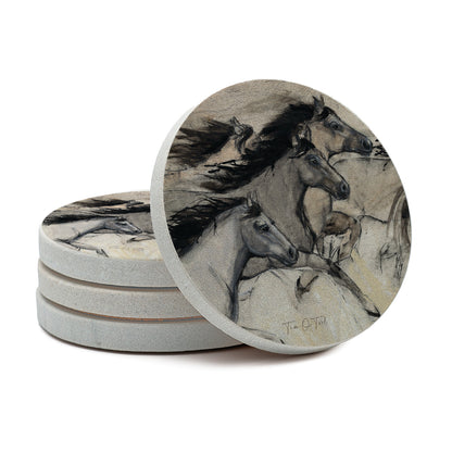 Thirstystone Horses in Motion 4 Pack Round Natural Sandstone Coasters 4" Round