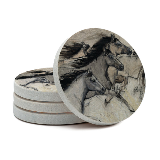 Thirstystone Horses in Motion 4 Pack Round Natural Sandstone Coasters 4" Round