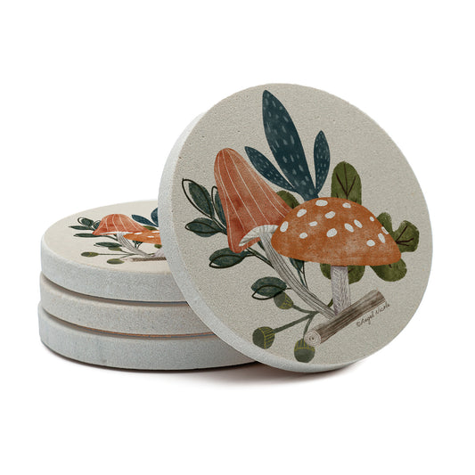 Thirstystone Mushroom 4 Pack Round Natural Sandstone Coasters 4" Round