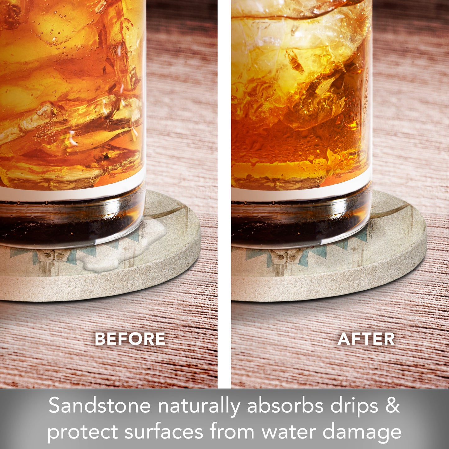 Thirstystone Ranch Skull 4 Pack Round Natural Sandstone Coasters with Protective Cork Backing Manufactured in The USA