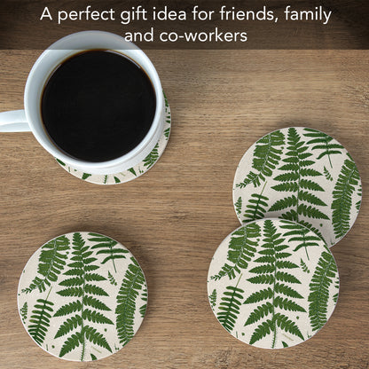 Thirstystone Ferns 4 Pack Round Natural Sandstone Coasters with Protective Cork Backing Manufactured in The USA